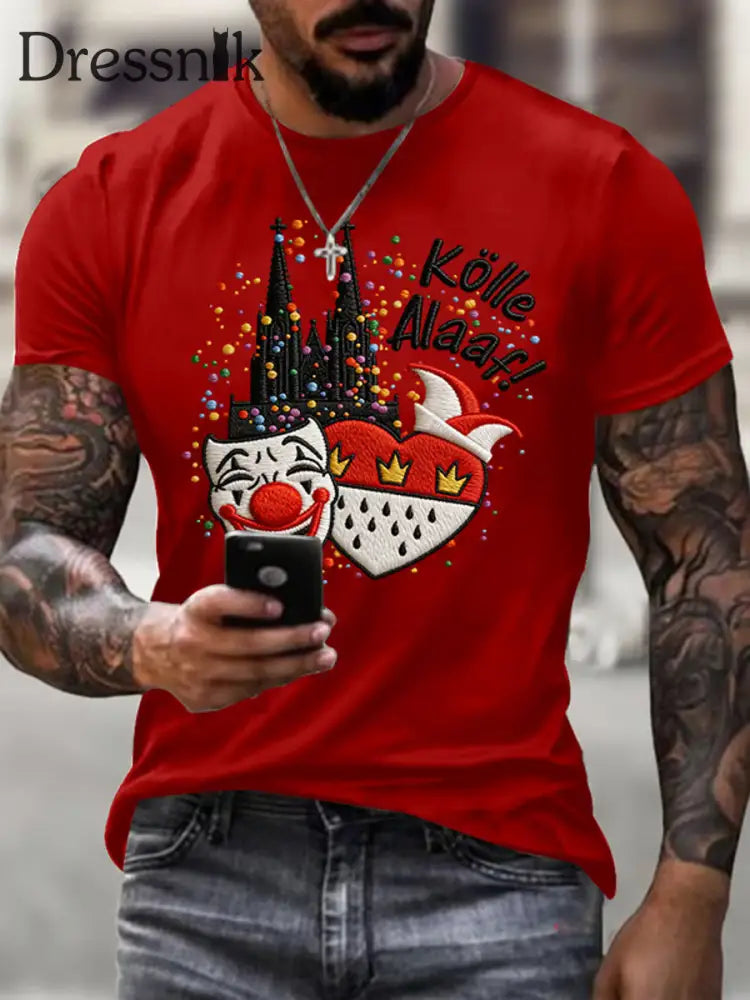 Cologne Carnival Clown Print Herren Casual T-Shirt Rot / S