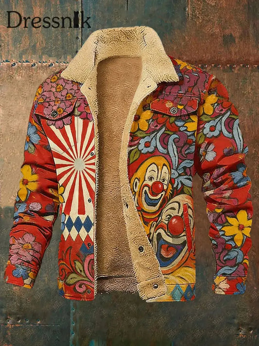 Cologne Carnival Clown Print Herren Freizeit-Plüsch jacke Rot / S