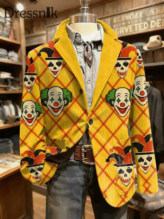 Cologne Carnival Clown Print Herren lässig Ansteckanzug Gelb / S