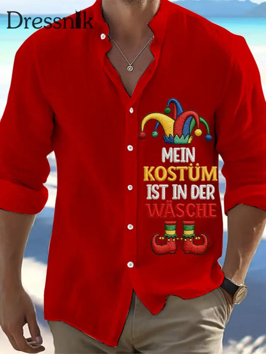 Cologne Carnival Clown Print Herren Lässiges Langarm-Shirt Rot / S