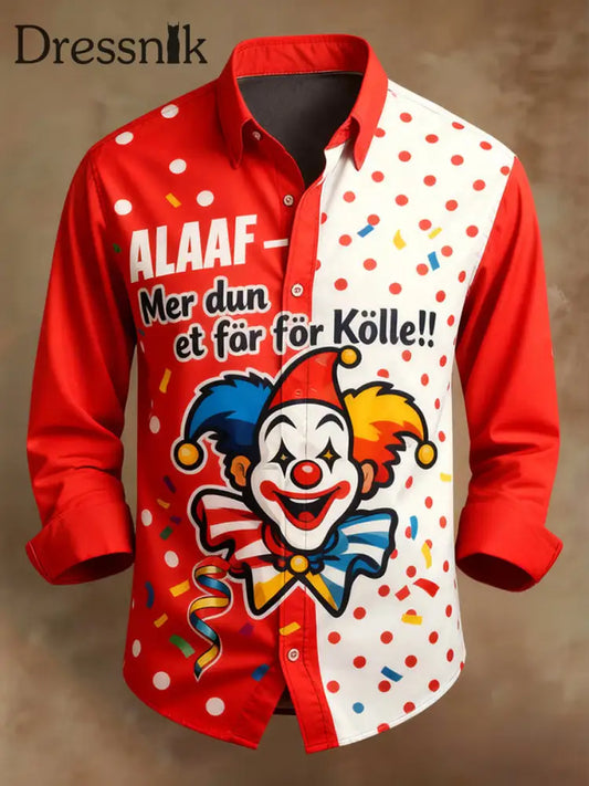 Cologne Carnival Clown Print Herren Lässiges Langarm-Shirt Rot / S