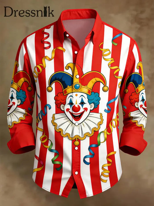 Cologne Carnival Clown Print Herren Lässiges Langarm-Shirt Rot / S