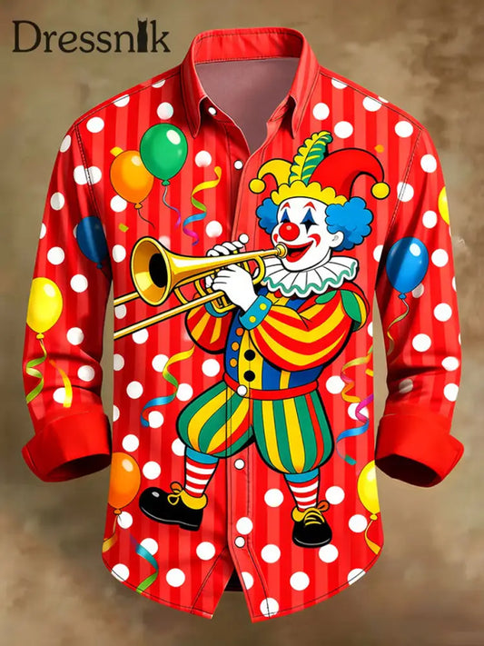 Cologne Carnival Clown Print Herren Lässiges Langarm-Shirt Rot / S