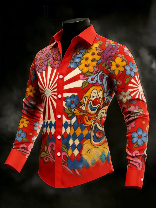 Cologne Carnival Clown Print Herren Lässiges Langarm-Shirt Rot / S