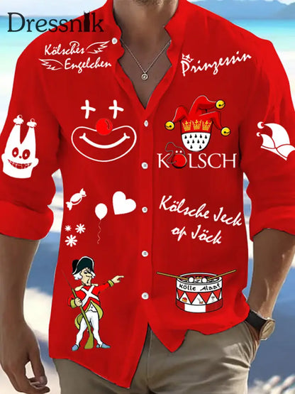 Cologne Carnival Clown Print Herren Lässiges Langarm-Shirt Rot / S