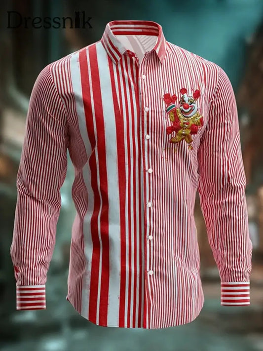 Cologne Carnival Clown Print Herren Lässiges Langarm-Shirt Rot / S