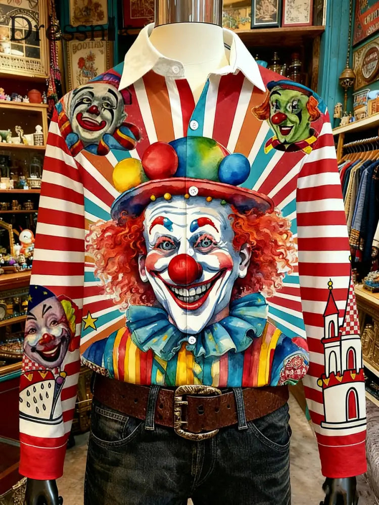 Cologne Carnival Clown Print Herren Lässiges Langarm-Shirt Rot / S