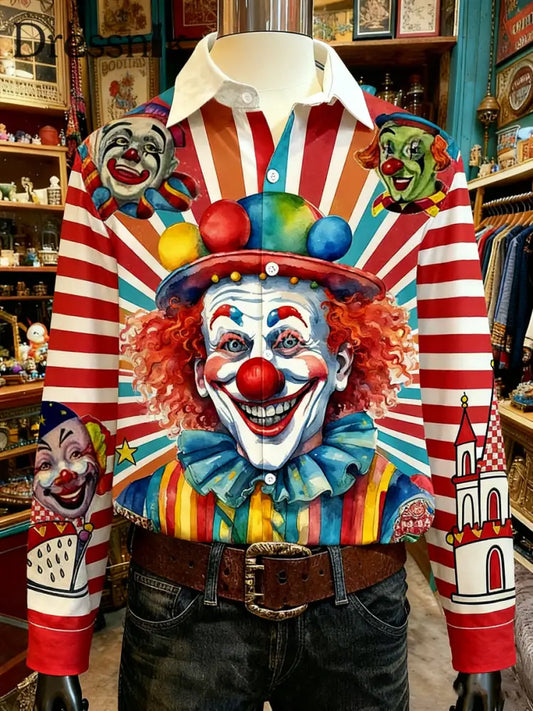 Cologne Carnival Clown Print Herren Lässiges Langarm-Shirt Rot / S