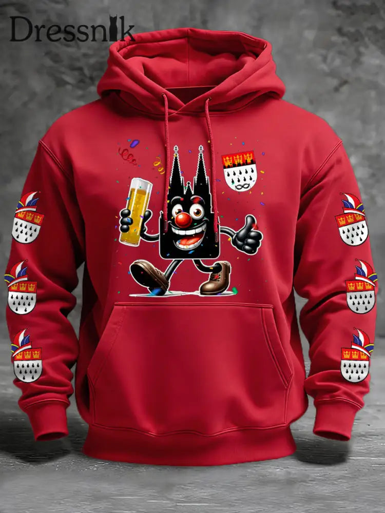 Cologne Carnival Print Casual Hoodie für Herren Rot / S