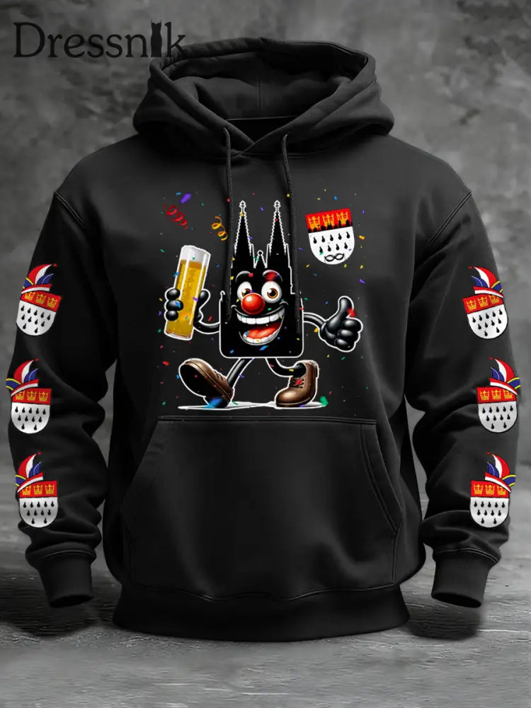 Cologne Carnival Print Casual Hoodie für Herren Schwarz / S
