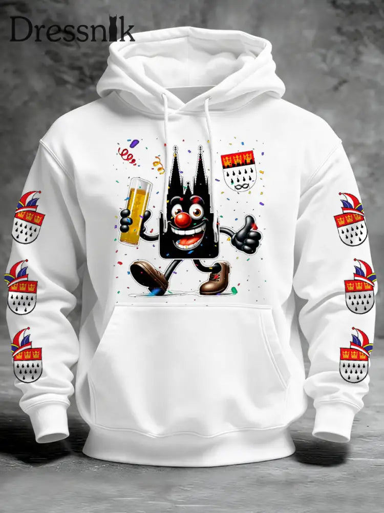 Cologne Carnival Print Casual Hoodie für Herren Weiß / S