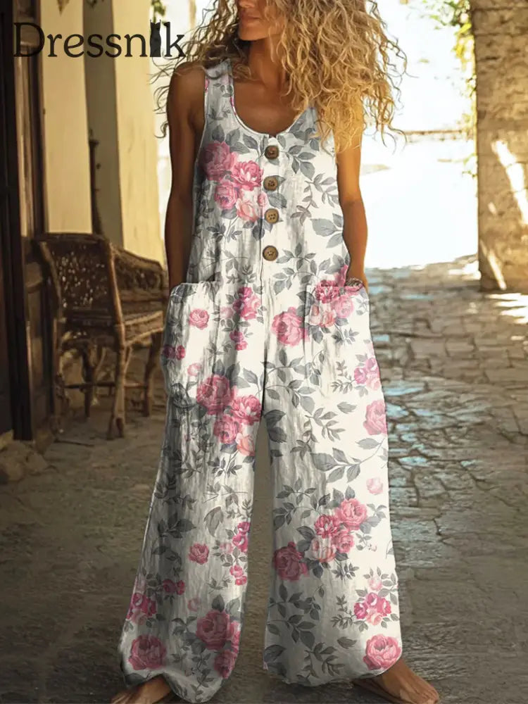 Combin aison à jambe gross décontract ée à imprimé floral vintage pour femmes A / S