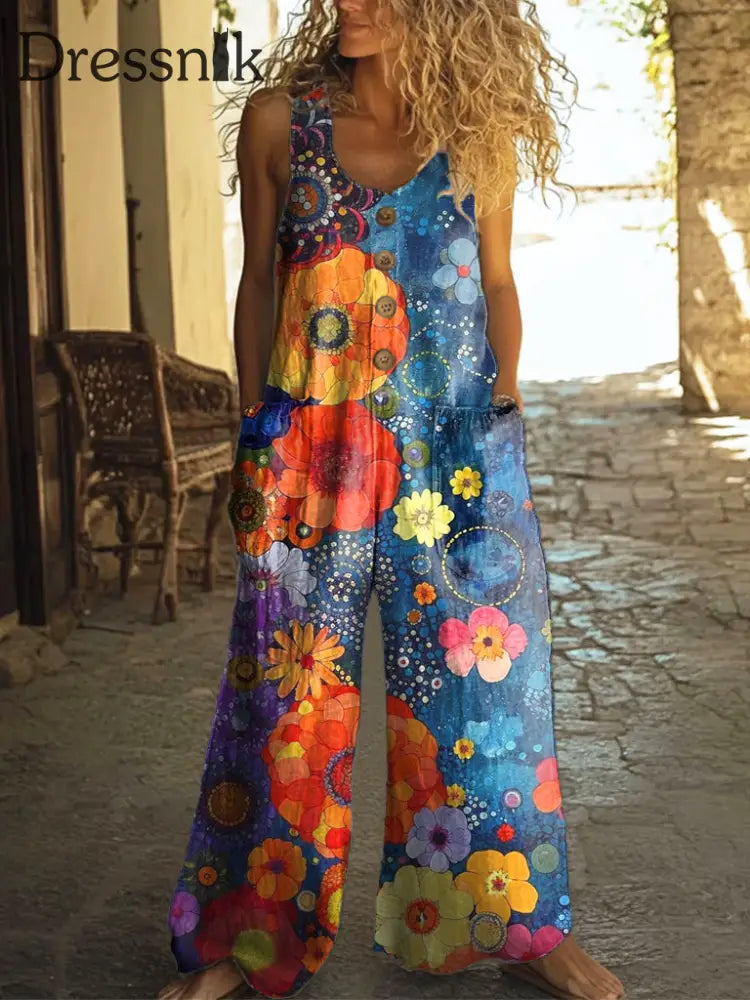 Combin aison à jambe gross décontract ée à imprimé floral vintage pour femmes A / S