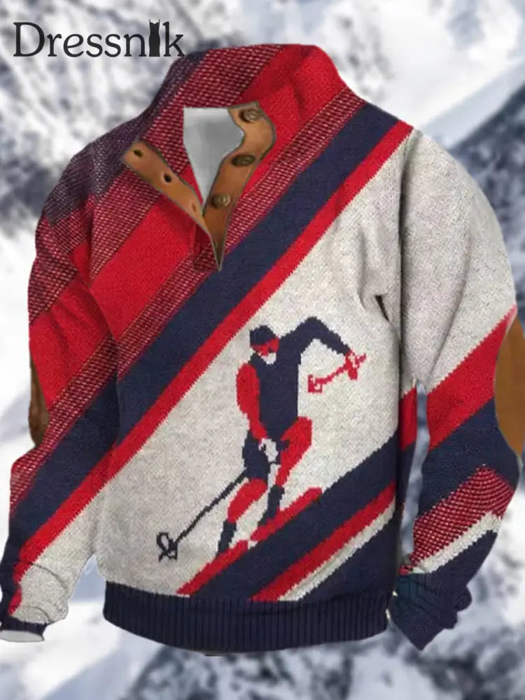 Cowboy Alpine Ski Muster Gedruckt Western Village Jagd Logo Knopf V-Ausschnitt Outdoor Dickes