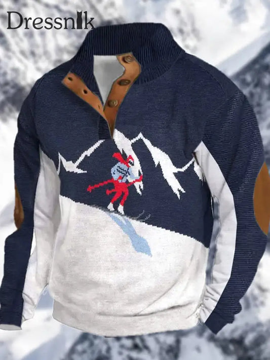 Cowboy Alpine Ski Muster Gedruckt Western Village Jagd Logo Knopf V-Ausschnitt Outdoor Dickes