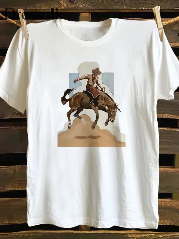 Cowboy Reitpferd Grafik T Shirt für Männer Weiß / S