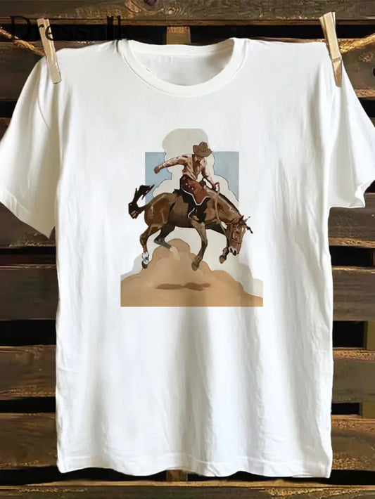 Cowboy Reitpferd Grafik T Shirt für Männer Weiß / S
