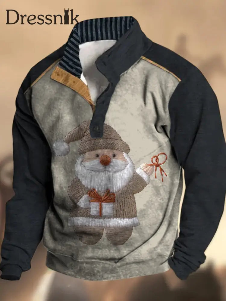 Cowboy Santa Textur Muster Gedruckt Western Village Jagd Logo Knopf V-Ausschnitt Outdoor Dickes