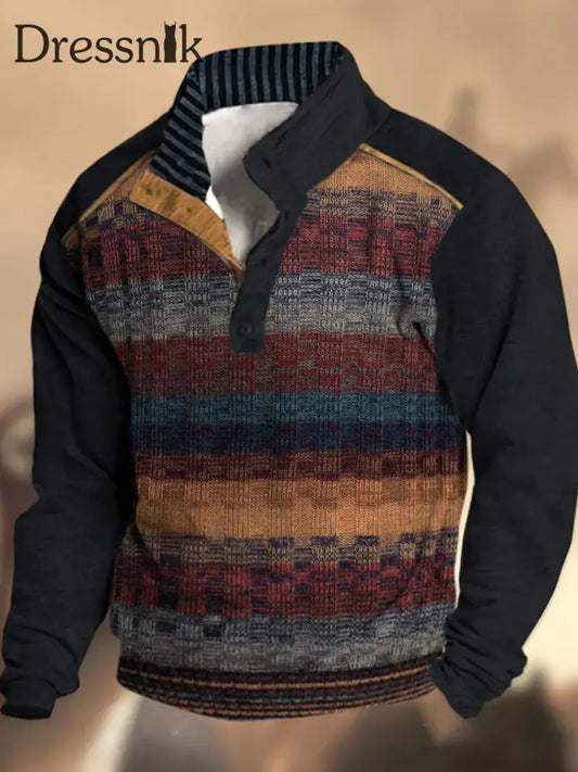 Cowboy-Textur-Muster gedruckt Western Village Jagd Logo Knopf V-Ausschnitt Outdoor Dickes Sweatshirt A / S