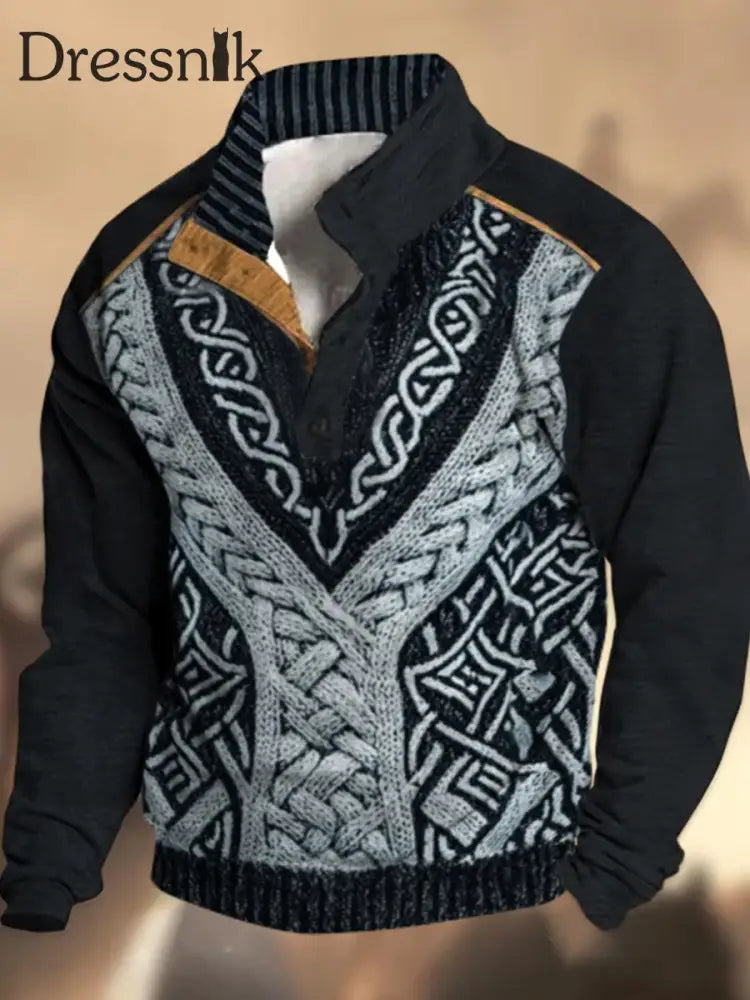 Cowboy-Textur-Muster gedruckt Western Village Jagd Logo Knopf V-Ausschnitt Outdoor Dickes Sweatshirt A / S