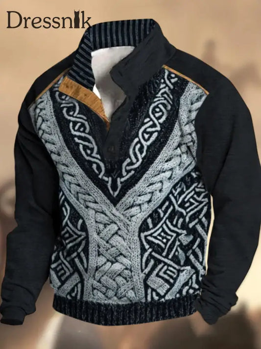 Cowboy-Textur-Muster gedruckt Western Village Jagd Logo Knopf V-Ausschnitt Outdoor Dickes Sweatshirt A / S