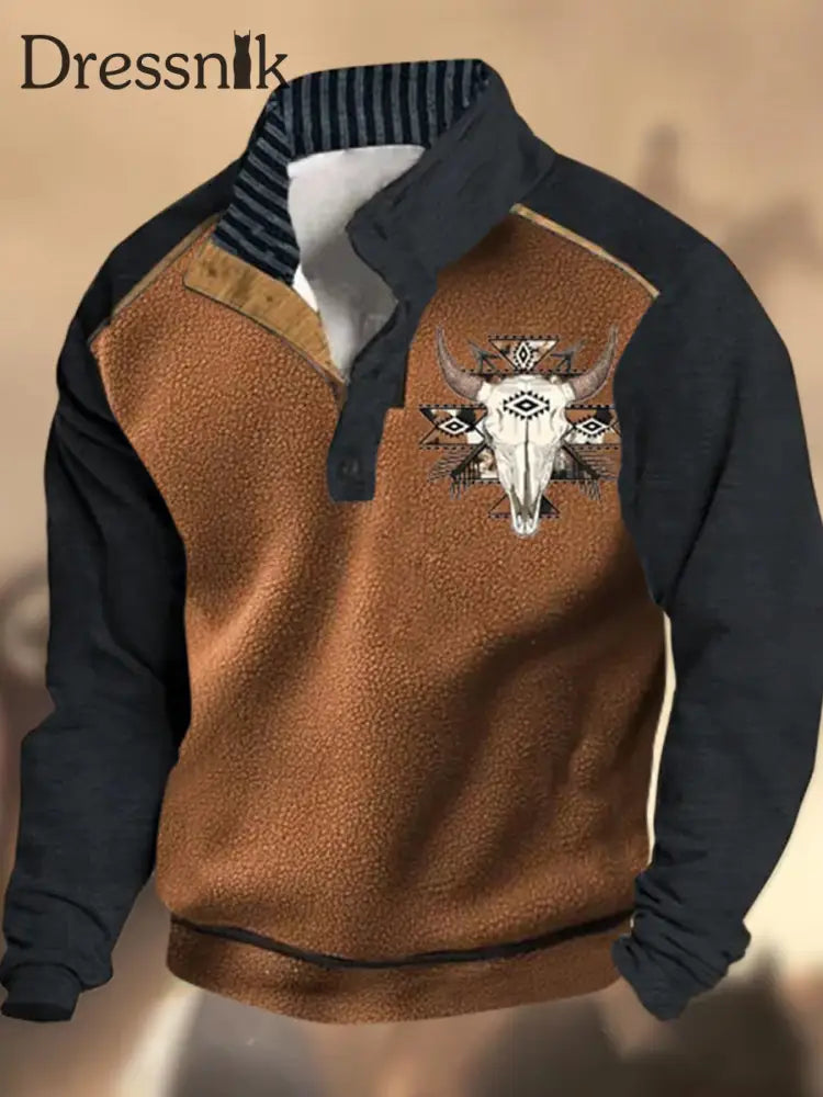 Cowboy-Textur-Muster Gedruckt Western Village Jagd Logo Knopf V-Ausschnitt Outdoor Dickes