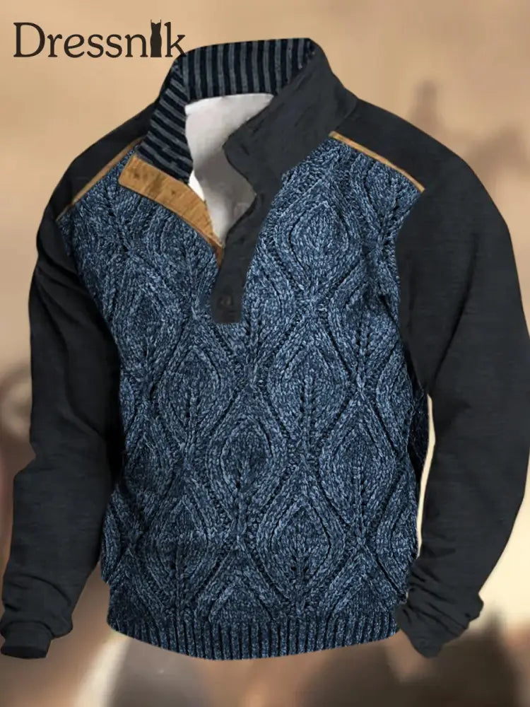 Cowboy-Textur-Muster gedruckt Western Village Jagd Logo Knopf V-Ausschnitt Outdoor Dickes Sweatshirt A / S