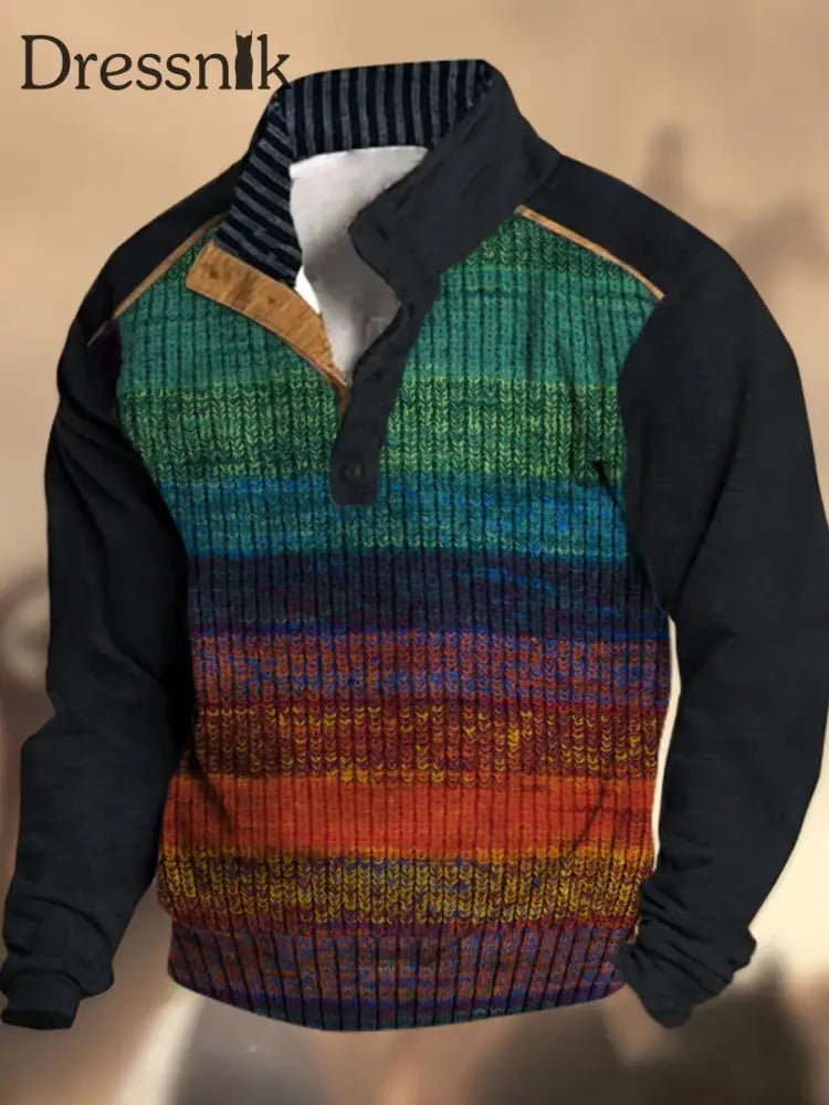 Cowboy-Textur-Muster gedruckt Western Village Jagd Logo Knopf V-Ausschnitt Outdoor Dickes Sweatshirt A / S