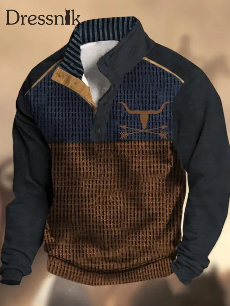 Cowboy-Textur-Muster Gedruckt Western Village Jagd Logo Knopf V-Ausschnitt Outdoor Dickes