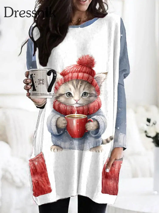 Cute Funny Cat Print Sweatshirt