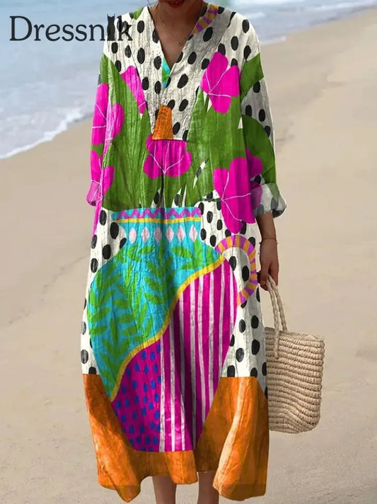 Damen abstrakte Polka Dot niedliche Kleider mit Blumen kunst druck bunt / S