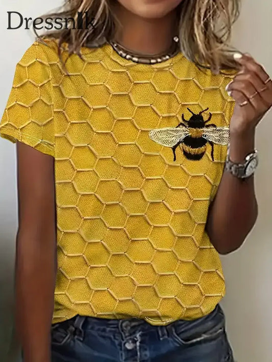Damen Bienen druck Casual T-Shirt Gelb / S