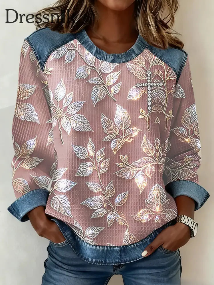 Damen-Blumen kreuz druck Casual Top Rosa / S