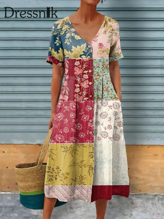Damen-Blumen-Kunstdruck-Freizeit kleid als bild / S