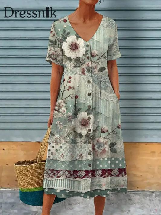 Damen-Blumen-Kunstdruck-Freizeit kleid als bild / S