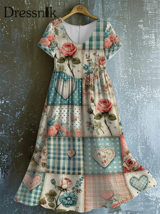 Damen-Blumen-Kunstdruck-Freizeit kleid blau / S