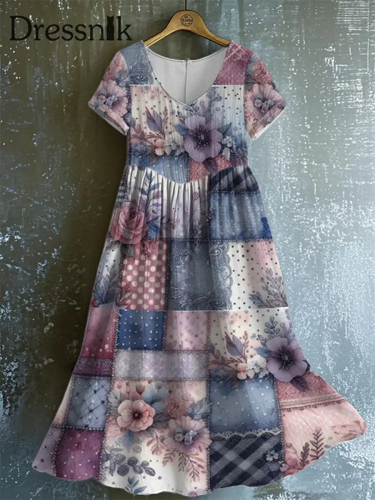 Damen-Blumen-Kunstdruck-Freizeit kleid Lila / S