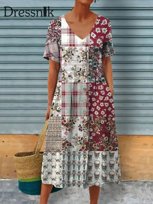 Damen-Blumen-Kunstdruck-Freizeit kleid Rot / S