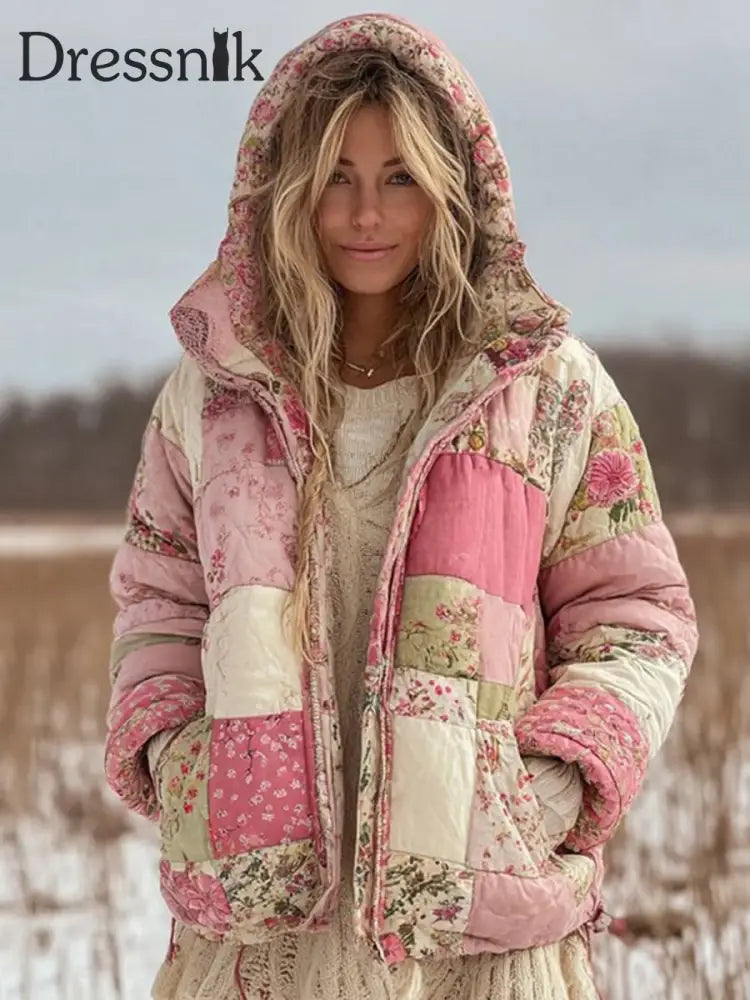 Damen Blumen Patchwork warme Baumwolle gepolsterte Kleidung als bild / S