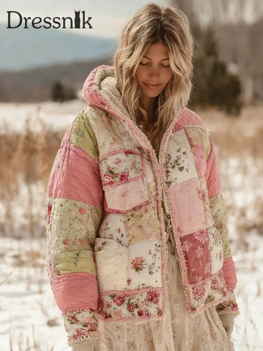 Damen Blumen Patchwork warme Baumwolle gepolsterte Kleidung als bild / S