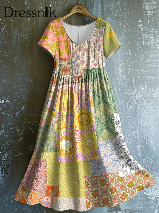 Damen botanisches Kleid mit V-Ausschnitt und Blumen druck als bild / S