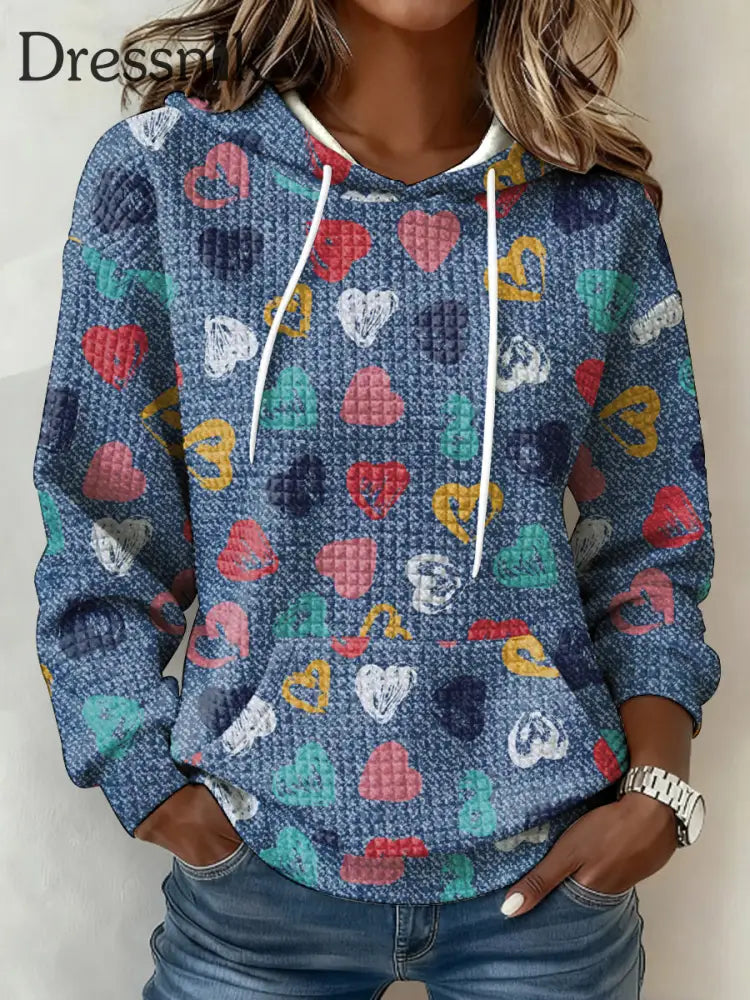 Damen bunte Herzen drucken lässiges Sweatshirt-Top als bild / S