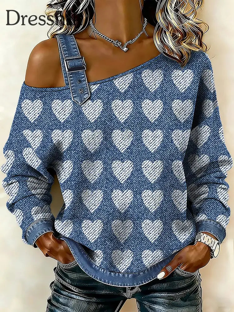 Damen bunte Herzen drucken lässiges Sweatshirt-Top als bild / S