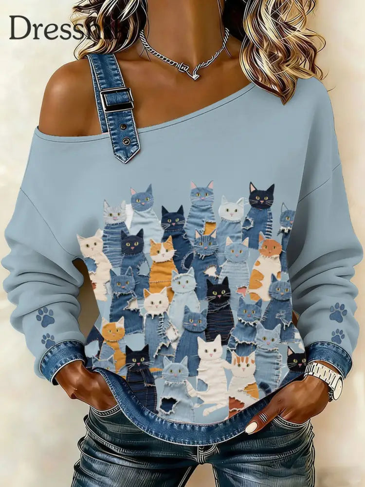 Damen Denim Kitten Top Hellblau / S