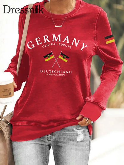 Damen Deutschland bedrucktes langärmliges Sweatshirt Rot / S