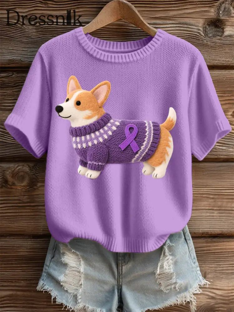 Damen Filz Art Corgi Muster Gemütliches Strick oberteil Lila / S