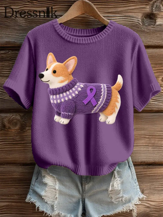 Damen Filz Art Corgi Muster Gemütliches Strick oberteil Tiefe Lila / S