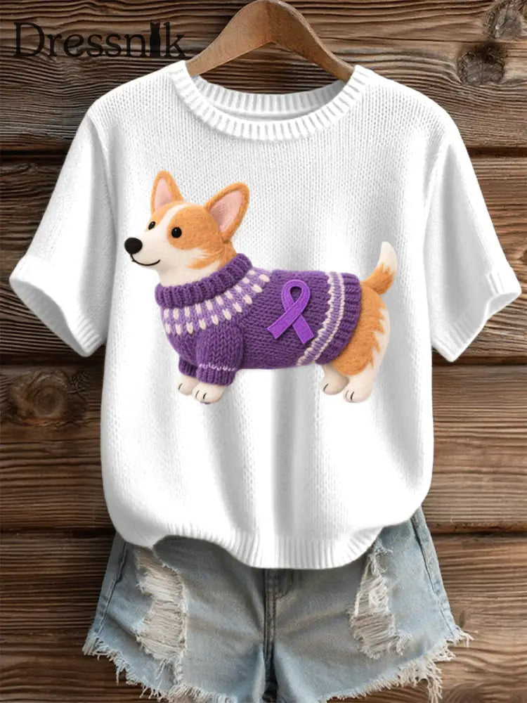 Damen Filz Art Corgi Muster Gemütliches Strick oberteil Weiß / S