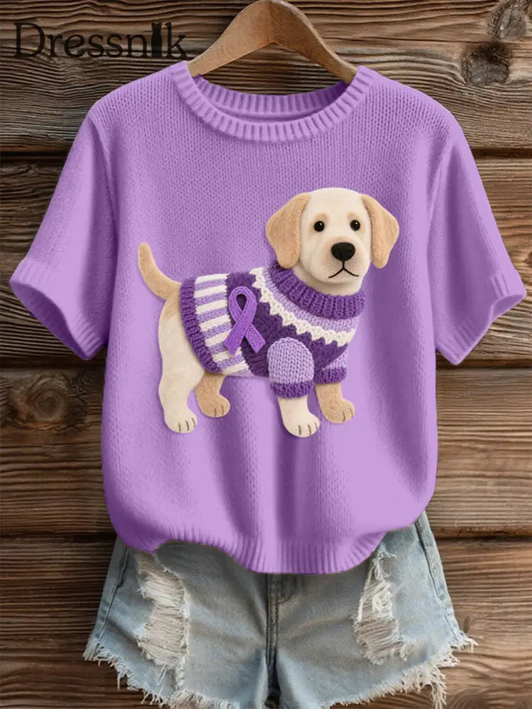 Damen Filz Kunst Labrador Hunde muster Gemütliches Strick oberteil Lila / S