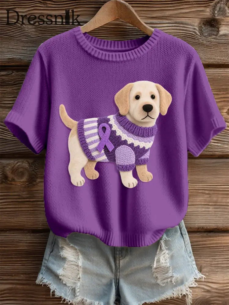Damen Filz Kunst Labrador Hunde muster Gemütliches Strick oberteil Tiefe Lila / S